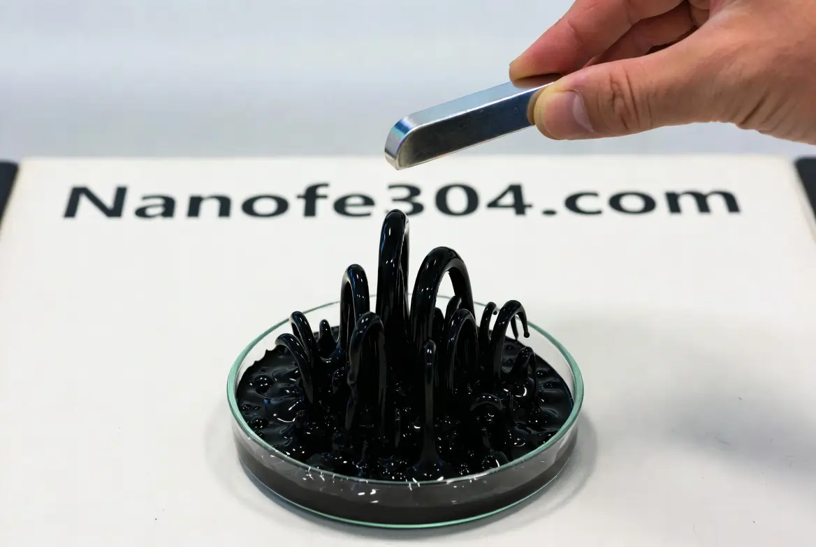 nano fe3o4 tozu ile elde edilen ferrofluid sıvısını neodimyum mıknatis ile hareketlendirin